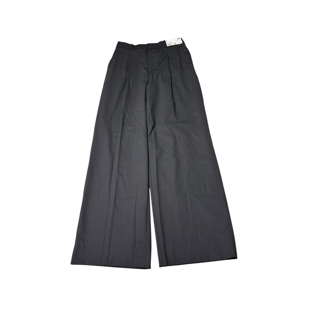 NWT Uniqlo Pleated Wide Trousers Womens S W26 L29 Black High Waist 221-464886